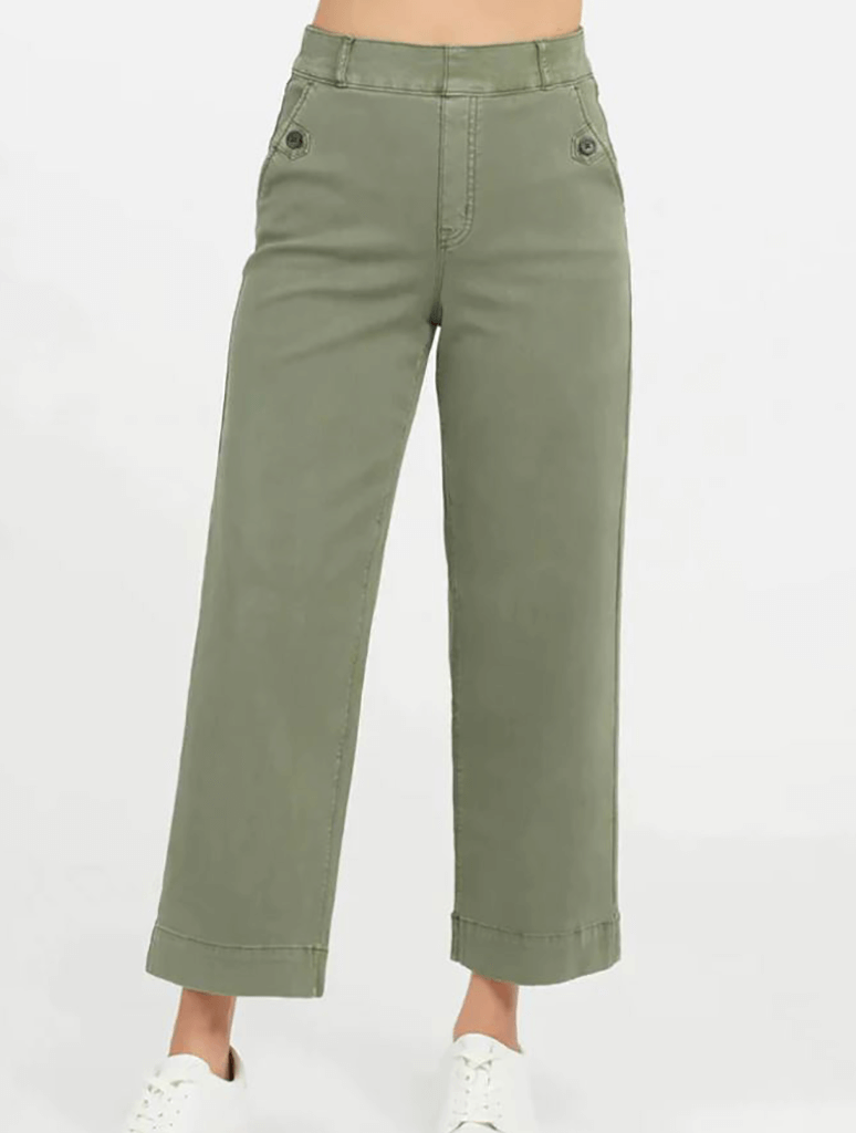 Spanx Stretch Twill Cropped Wide Leg Pant in Olive Oil