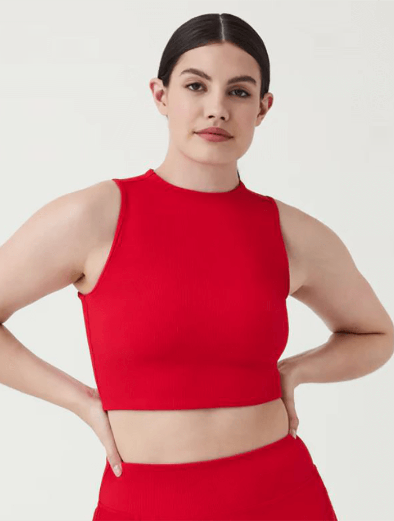 Spanx Contour Ribbed Mock Neck Crop Top in Spanx Red