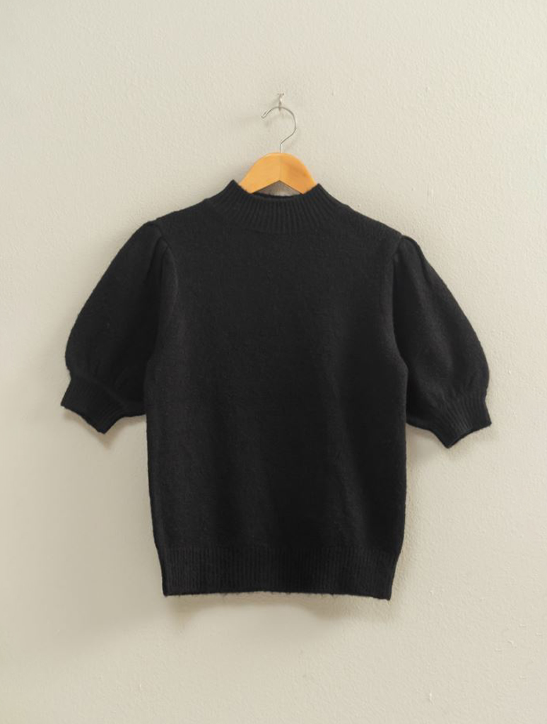 Short Sleeve Knit Sweater With Puff Sleeve