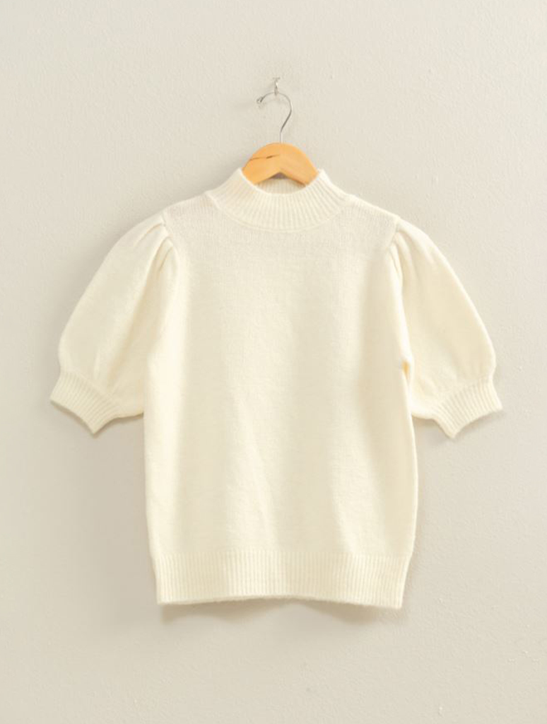 Short Sleeve Knit Sweater With Puff Sleeve