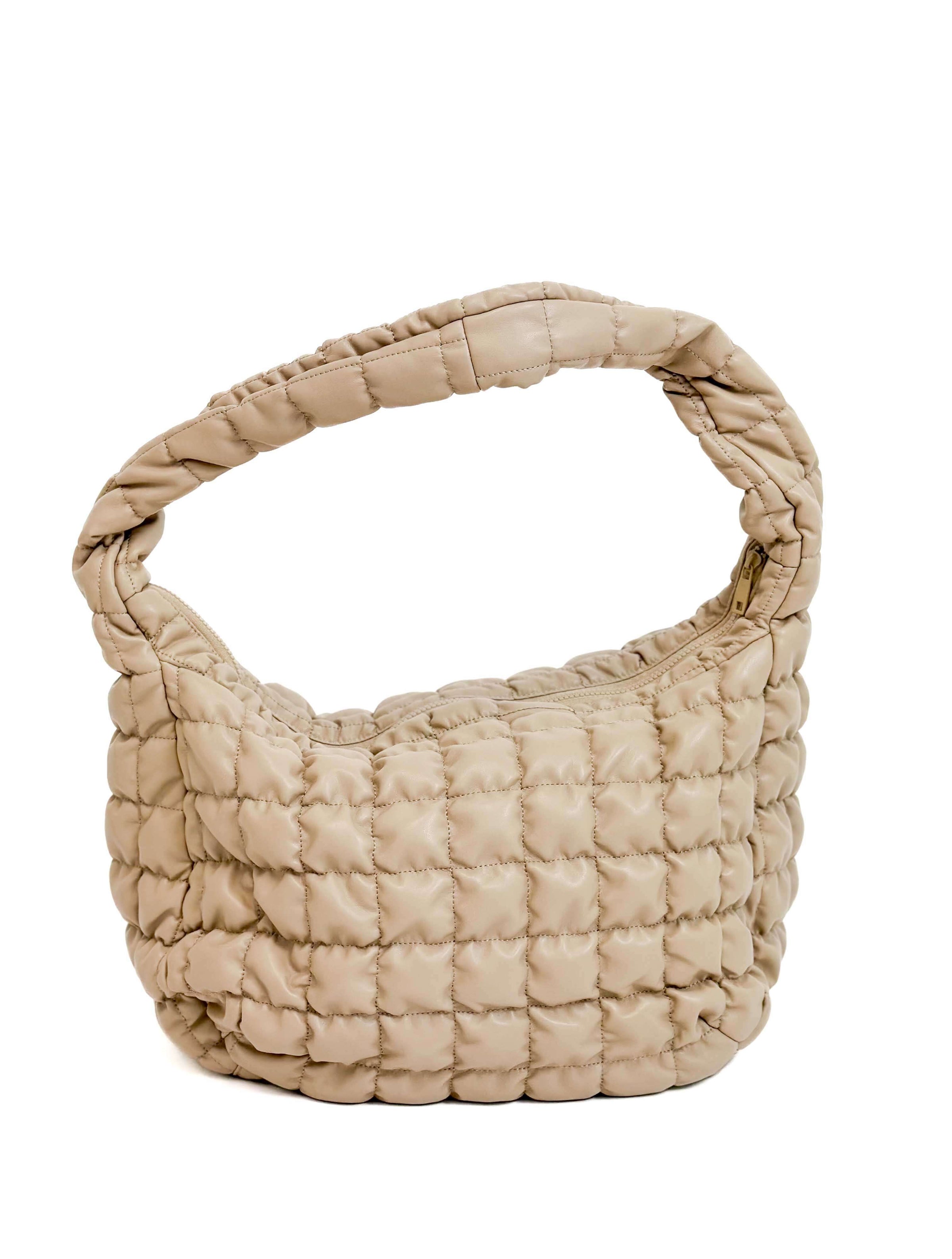 Large Quilted Faux Leather Bag in Beige