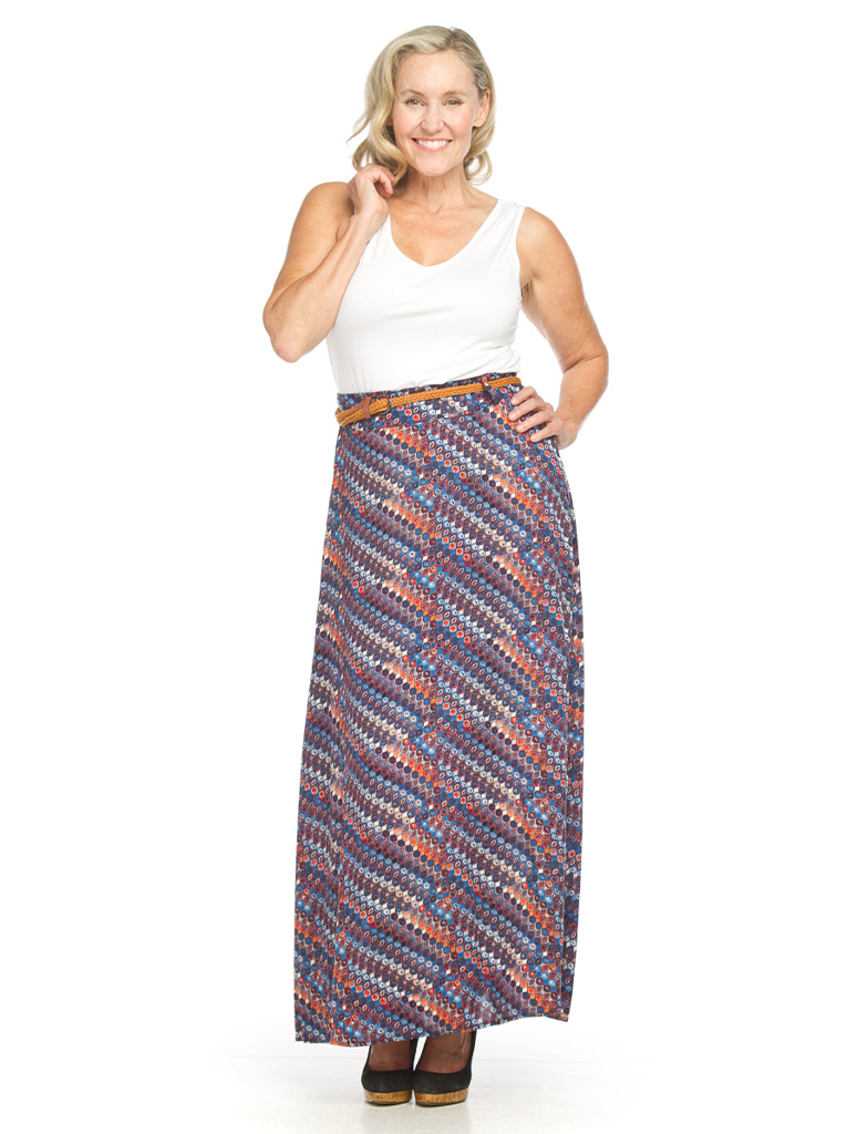 Printed Maxi Skirt with Elastic Back Waist