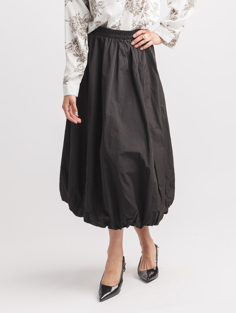 Bubble Hem Midi Skirt with Elastic Waistband