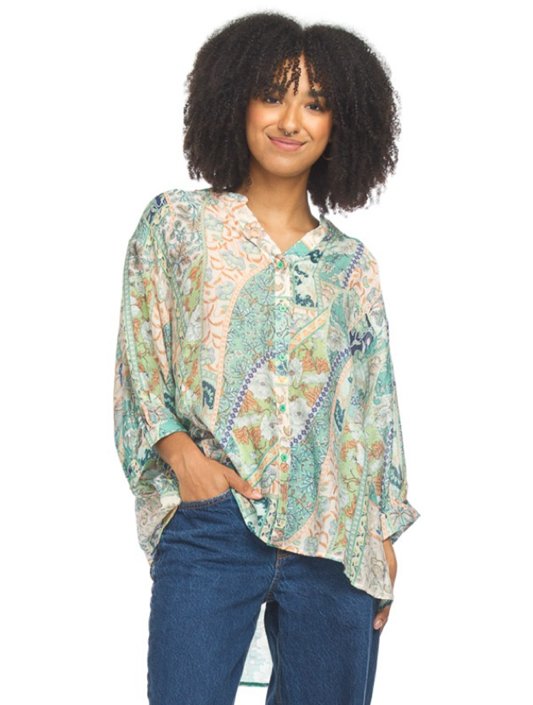 Patchwork Lightweight Button Front Top