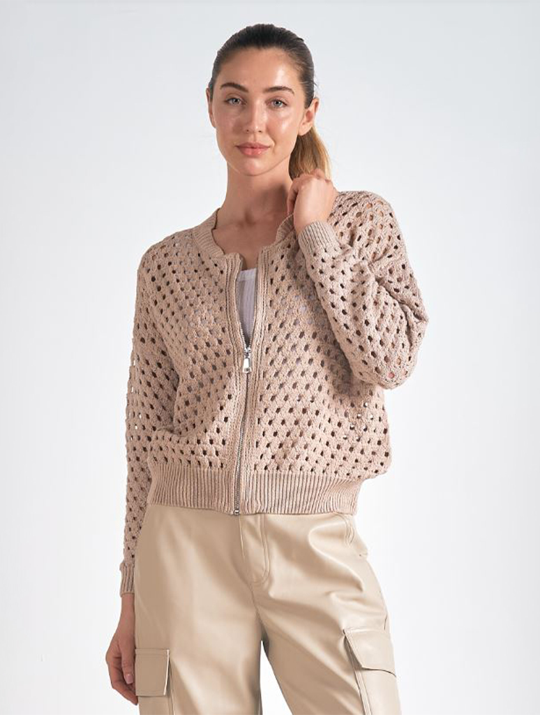 ELAN WHITE ZIP UP CARDIGAN main image 0