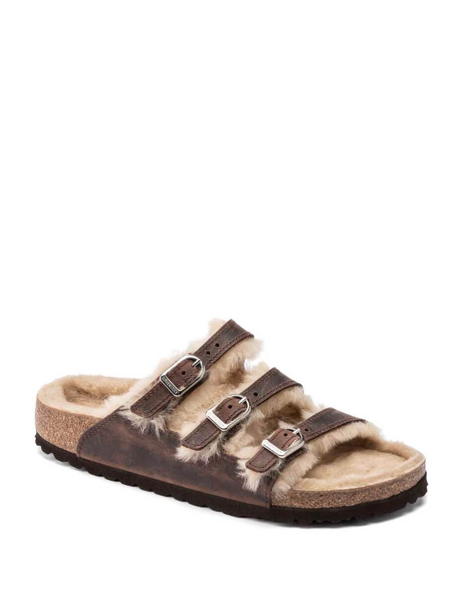 Birkenstock Florida Shearling Sandal in Habana Sandcastle