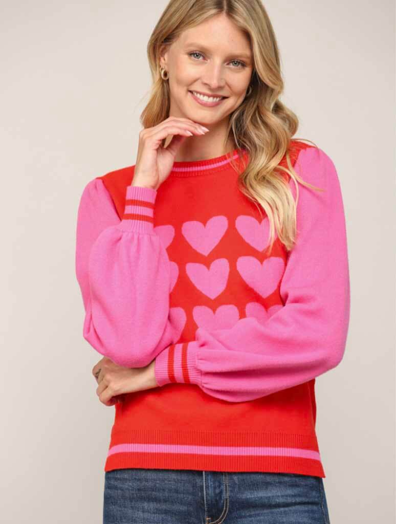 Heart Pattern Colorblock Sweater in Red/Pink – JAYNE Boutique