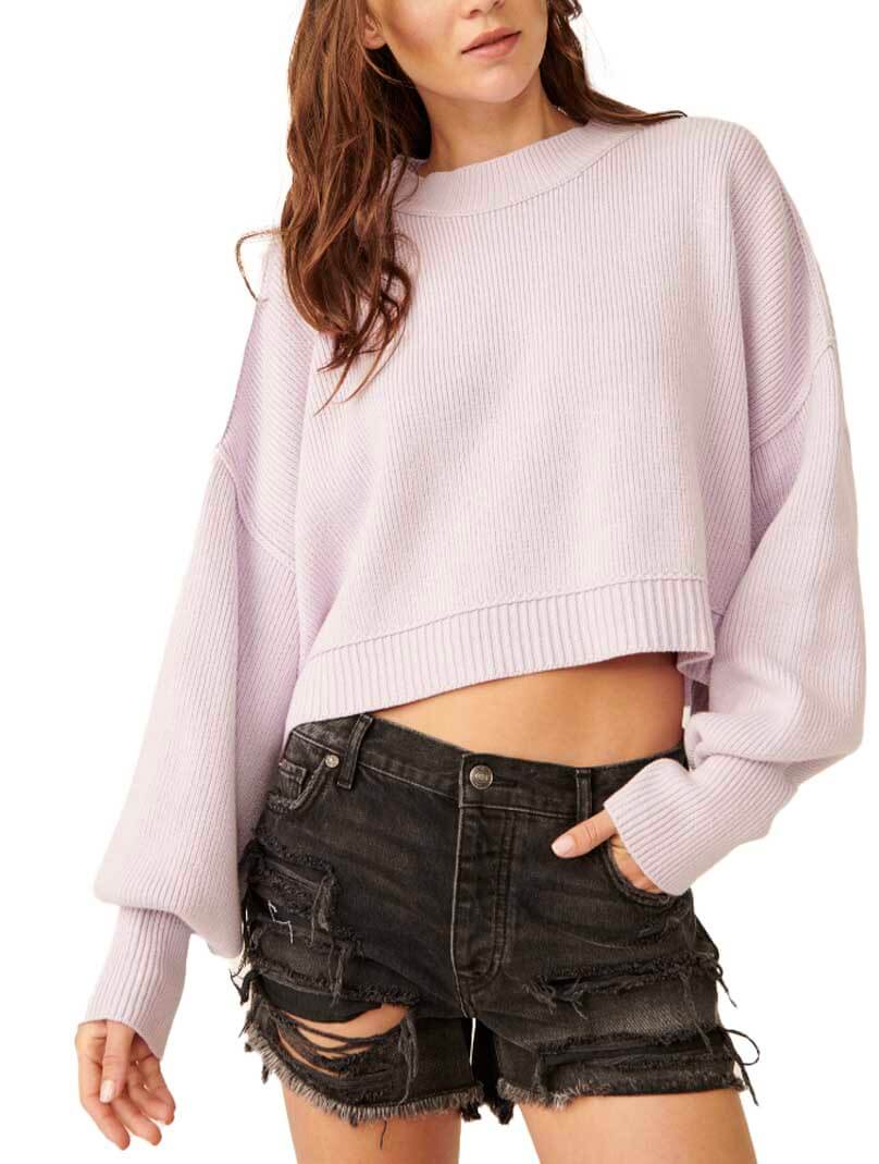 Free People Easy Street Cropped Sweater in Frost Lavender – JAYNE Boutique