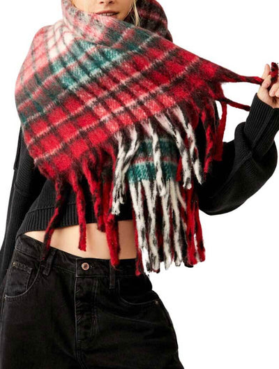 Free People Falling For You Brushed Plaid Scarf in Candy Apple