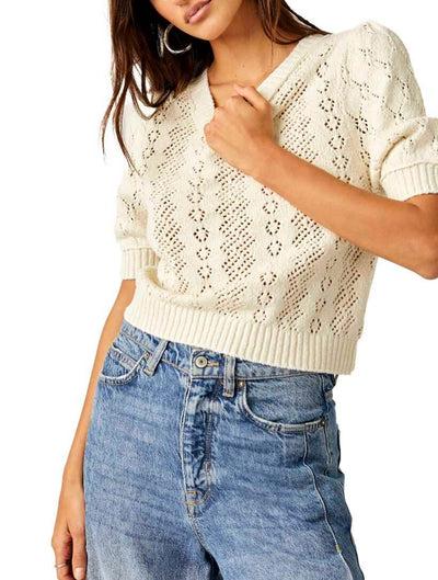 Free People Eloise Pullover Sweater Top in Tofu Combo