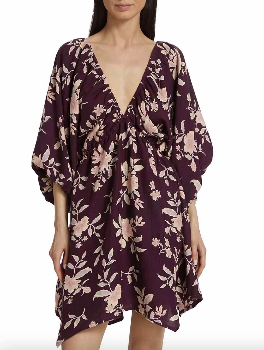 Free People Portia Printed Mini Dress in Black Cherry Combo