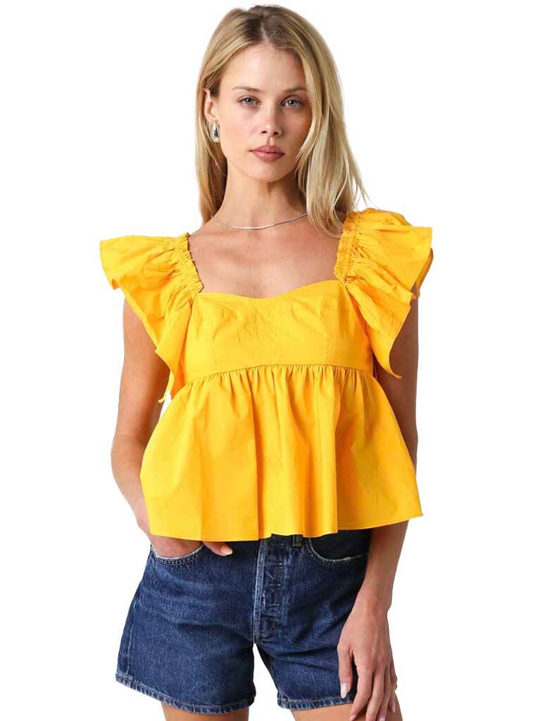 Ruffle Shoulder Square Neck Top in Marigold