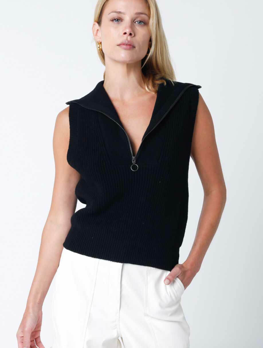 1/4 Zip Knit Vest in Black