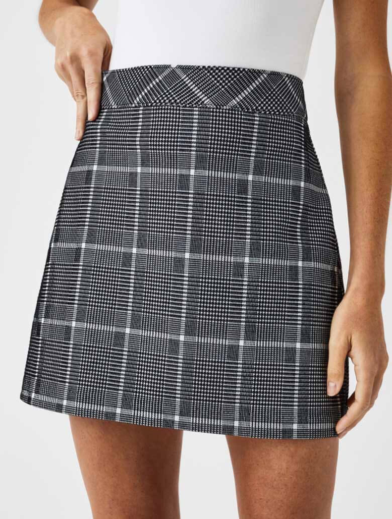 Spanx Size L Black & White Nylon Blend Elastic Waist Plaid Mini Skort Skirt  — Labels Resale Boutique