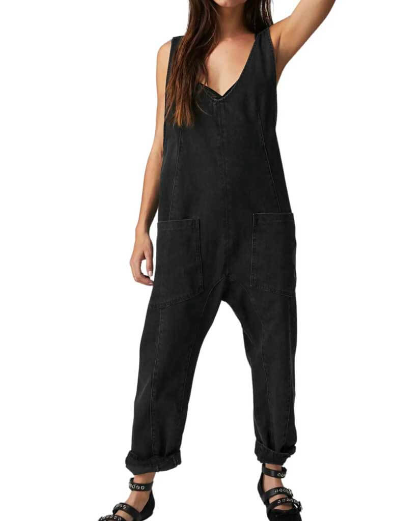 Free People High Roller Jumpsuit in Mineral Black