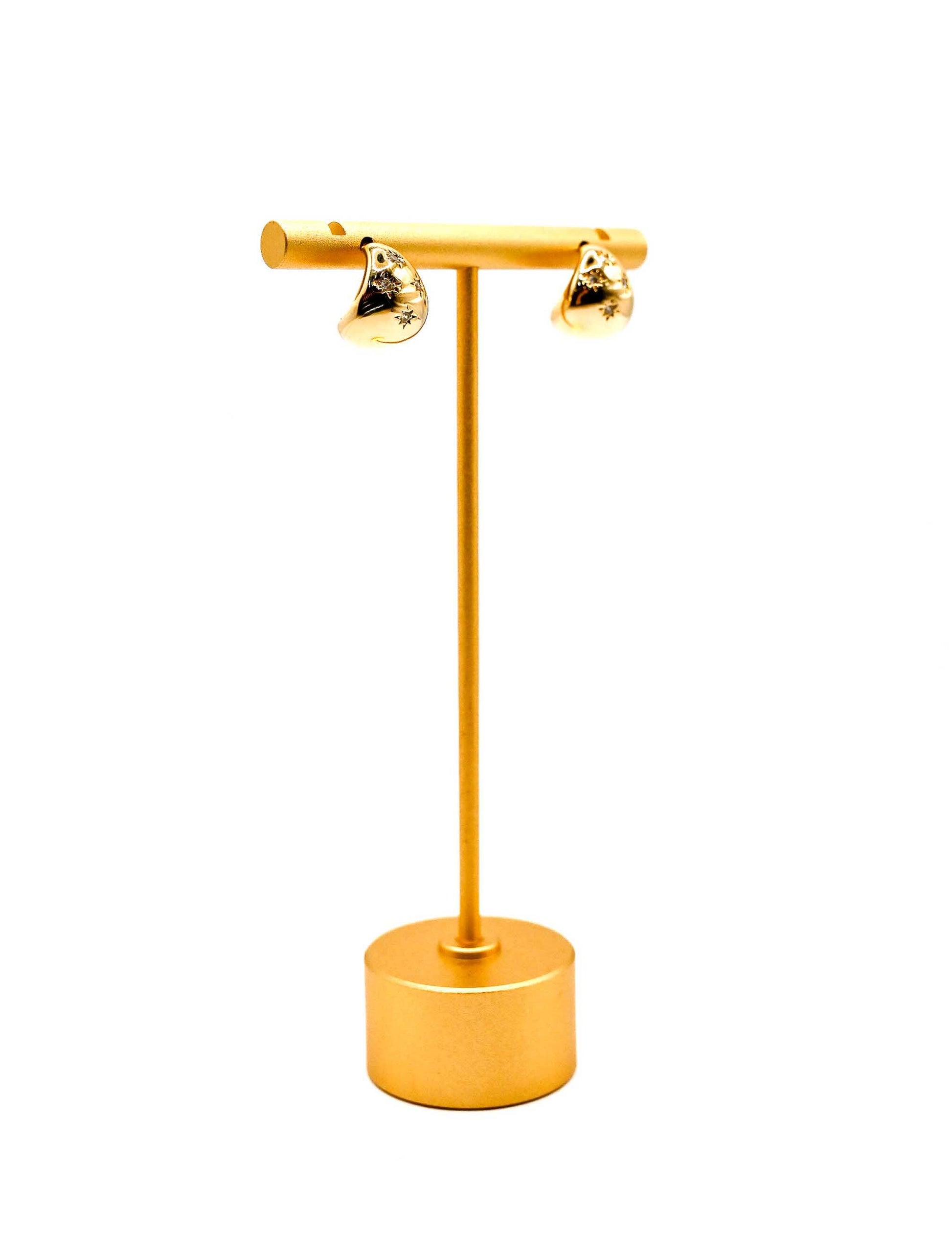 Small Shiny Teardrop Earrings with CZ Sun