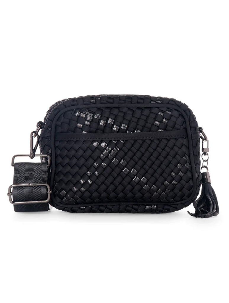 Haute Shore Black Woven Neoprene Camera Bag Crossbody - Ariel Noir