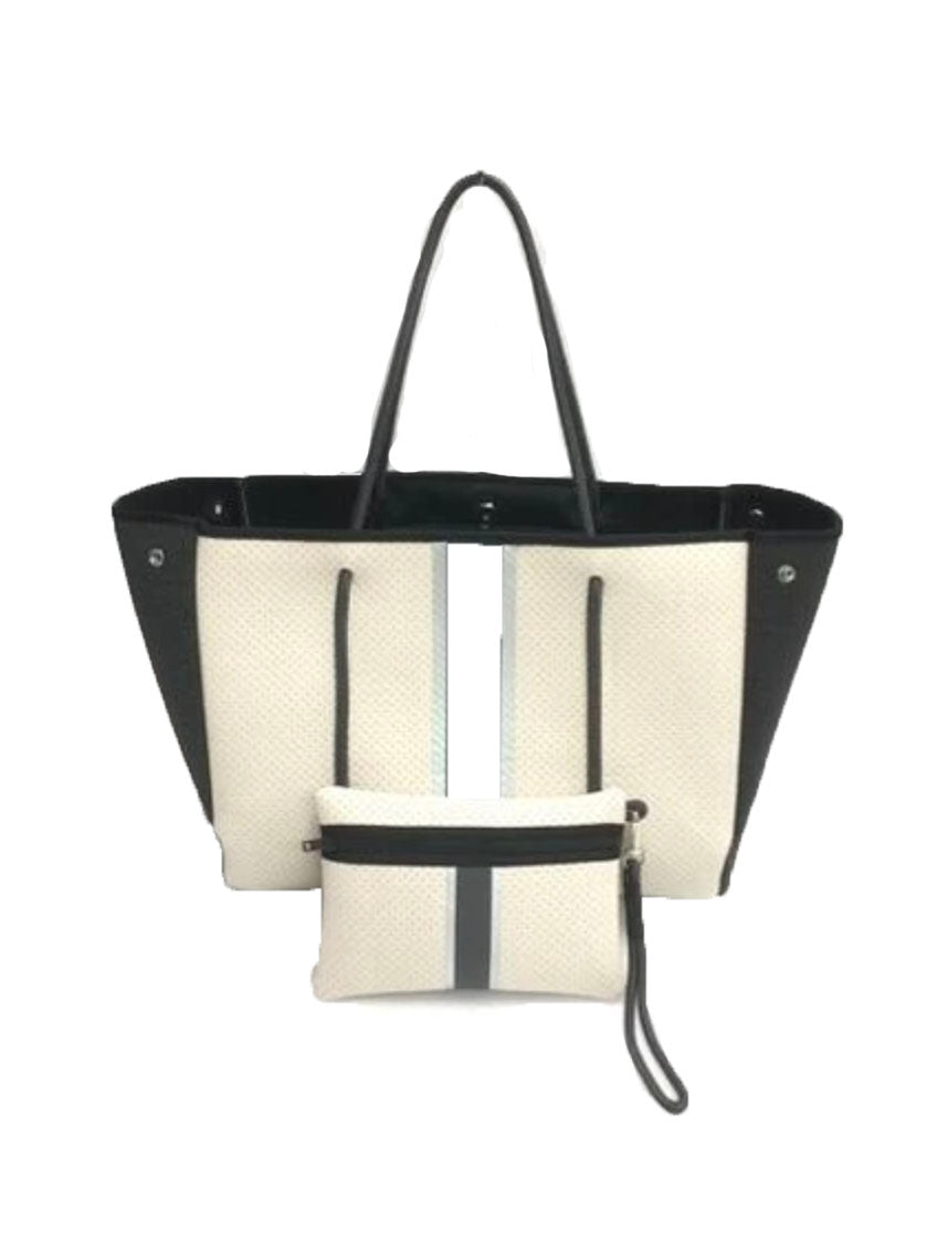 Haute Shore Greyson Cult Tote Bag in Cream Coated Charcoal Silver