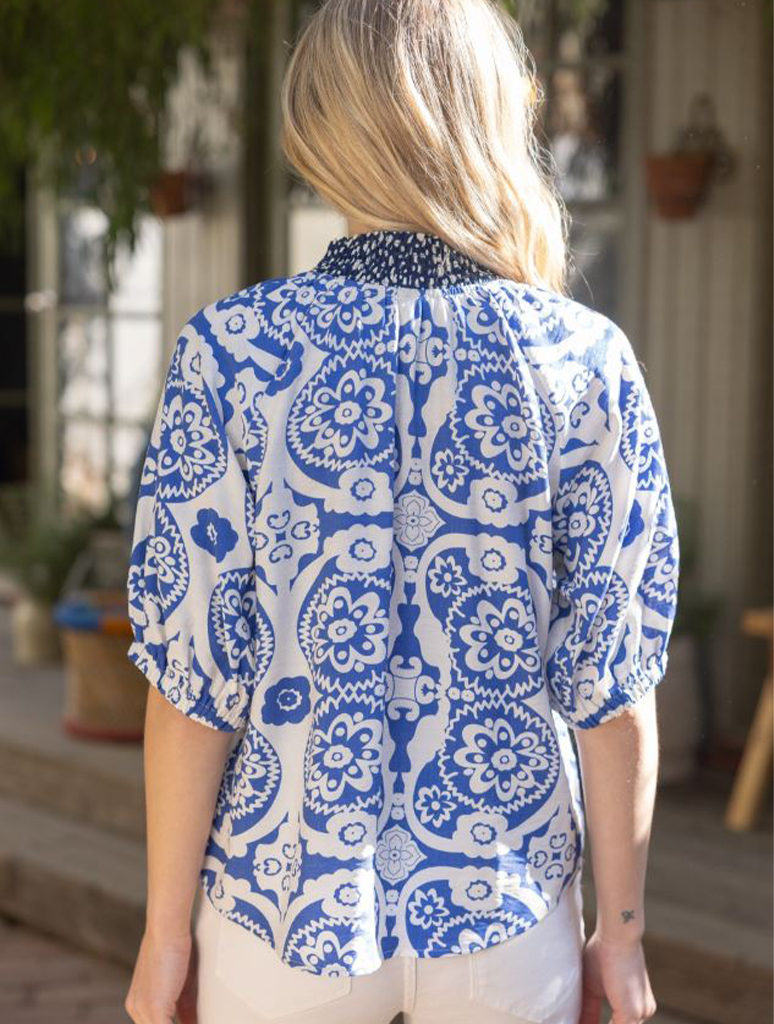 Floral Printed Smocked Collar Top