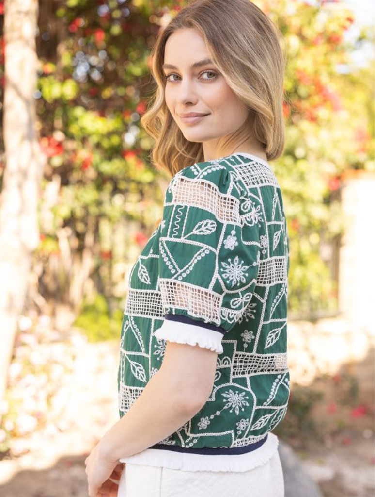 Mixed Embroidery Striped Band Top