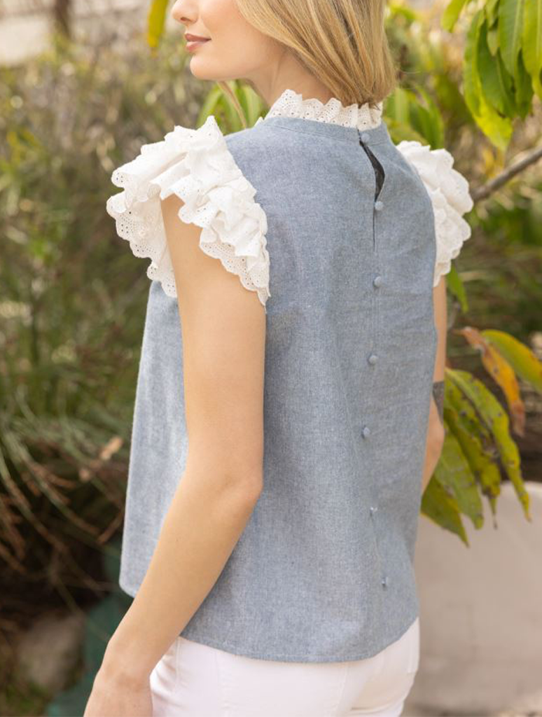 Contrast Ruffled Lace Detailed Top