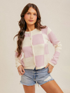 Checker Print Button Down Crop Cardigan