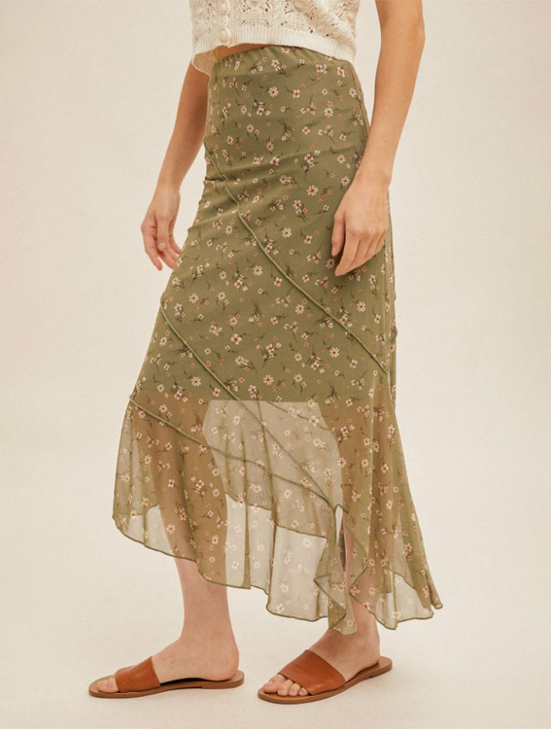 Floral Ditsy Print Mesh Convertible Skirt/Dress