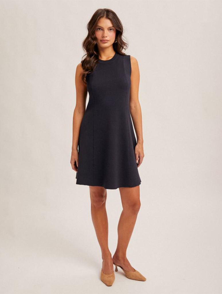 High Neck Sleeveless Fit & Flare Sweater Dress