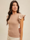 Embroidered Ruffle Sleeve Sweater