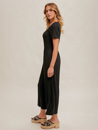 Square Neck Knit Jumpsuit with Pockets