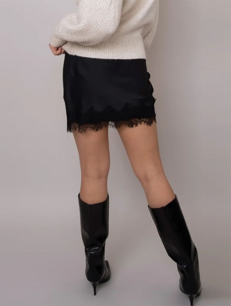 Kira Satin Skirt With Lace Trim