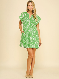 Printed V-Neck Mini Dress