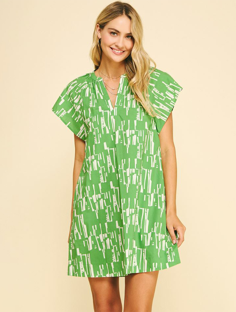 Printed V-Neck Mini Dress