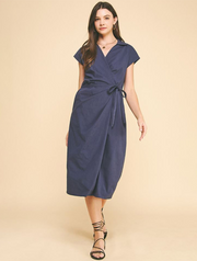 V-Neck Wrap Midi Dress