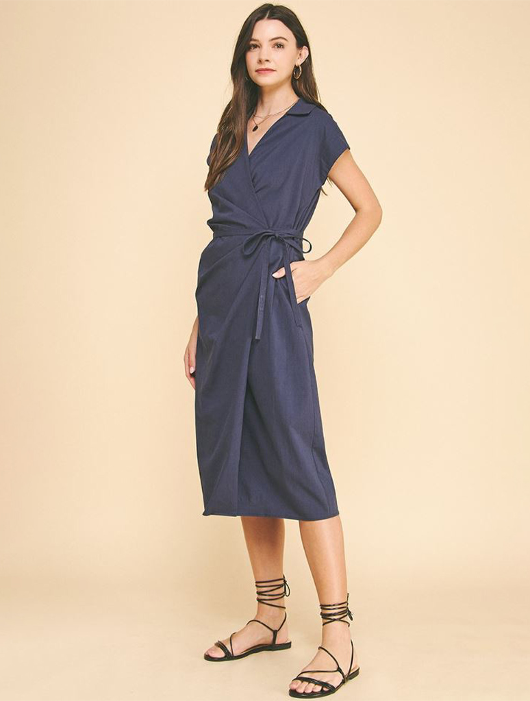 V-Neck Wrap Midi Dress