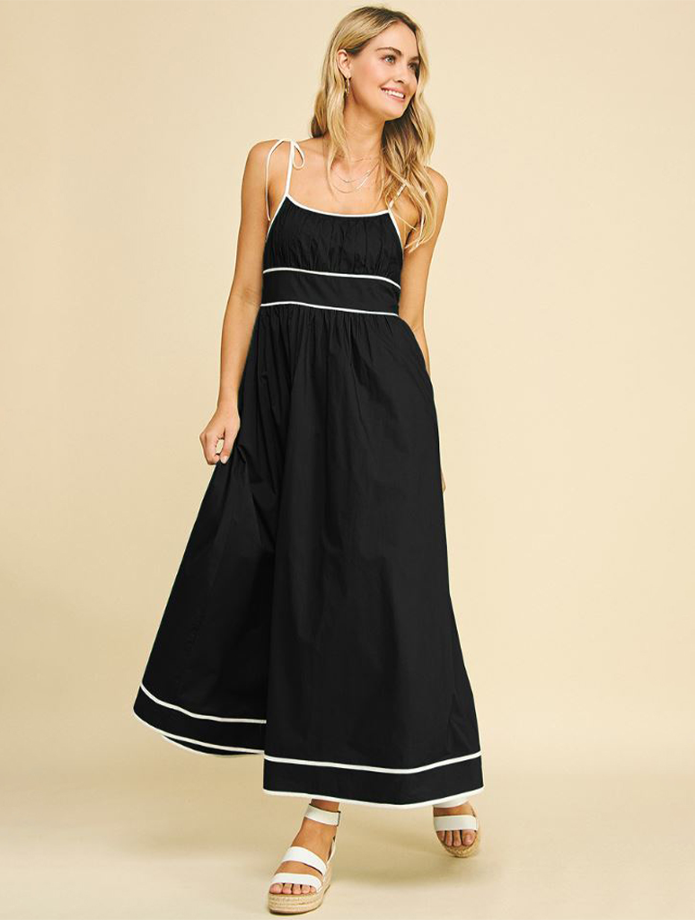 Contrast Tie Strap Maxi Dress