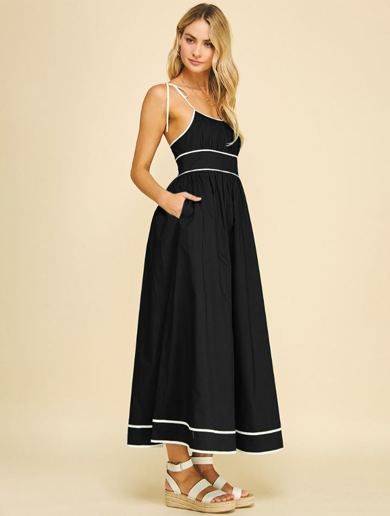 Contrast Tie Strap Maxi Dress