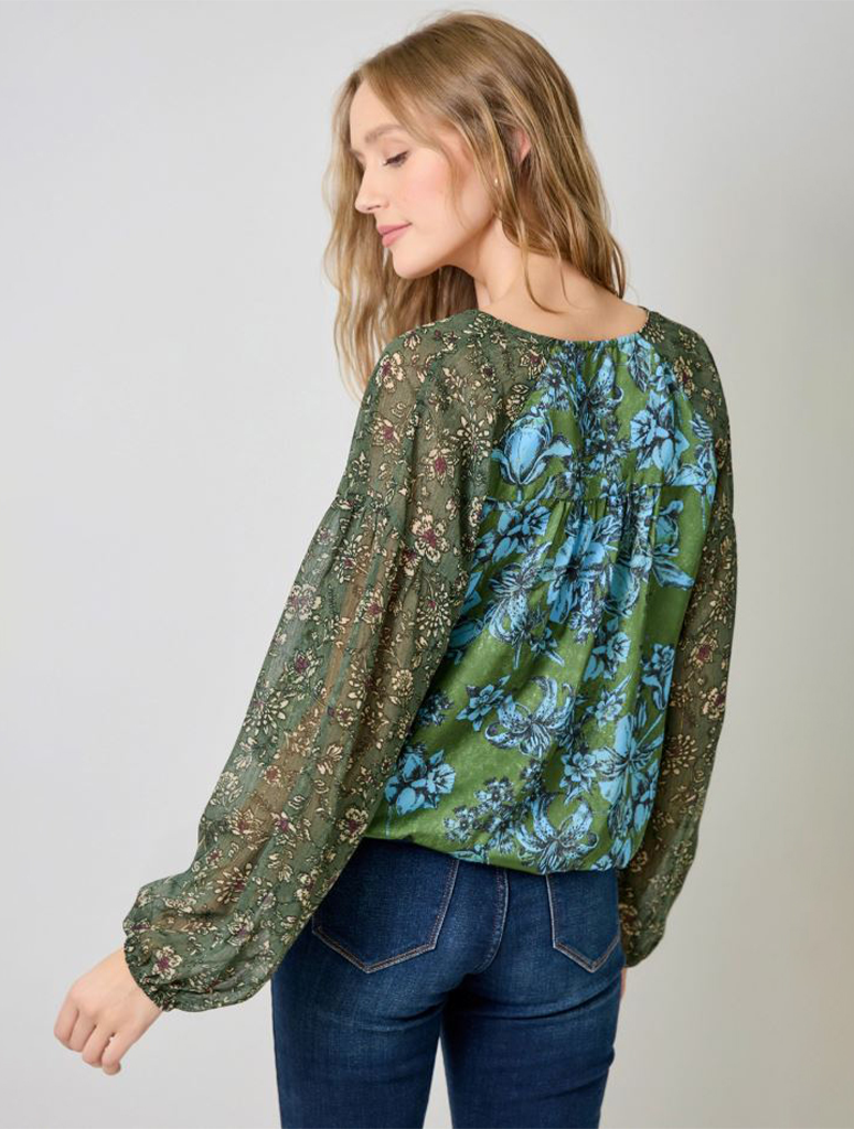 Mixed Print Long Sleeve Blouse