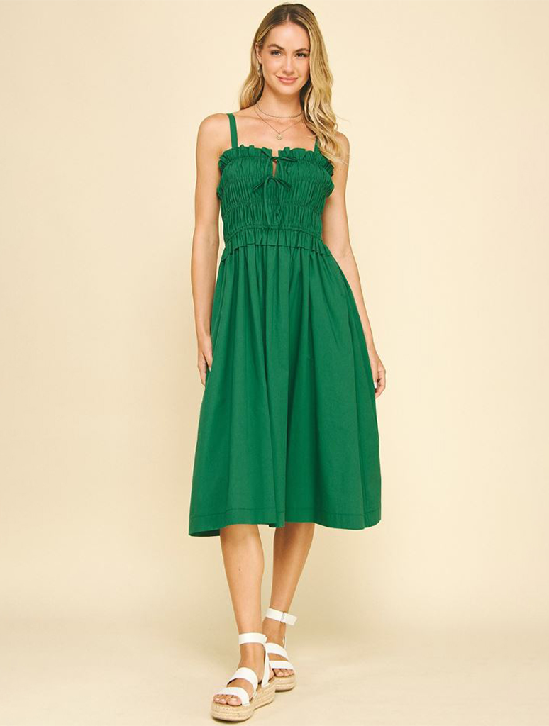 Front Tie Smocked Midi Dress