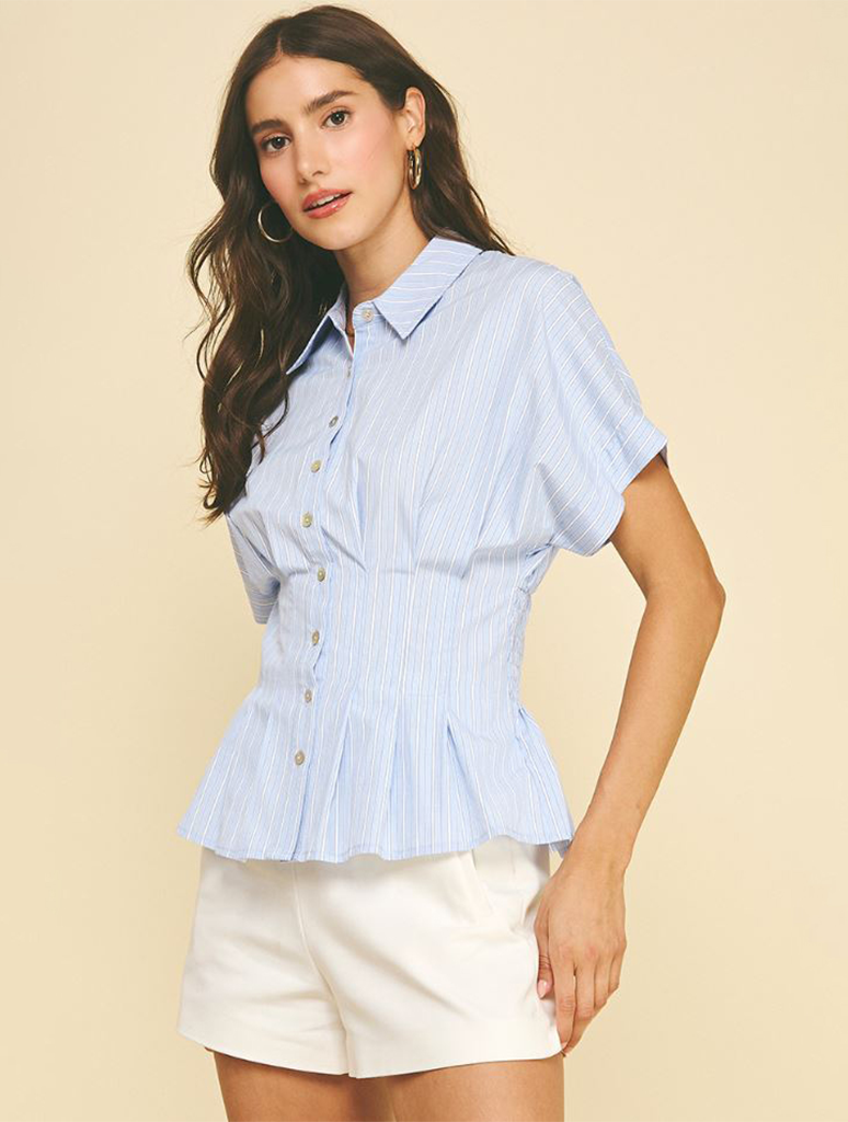 Stripe Button Down Shirt With Waistline Detail