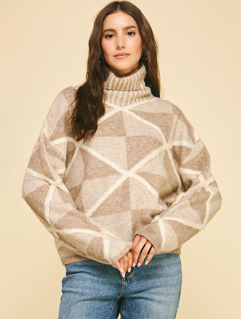 Diamond Pattern Turtle Neck Sweater