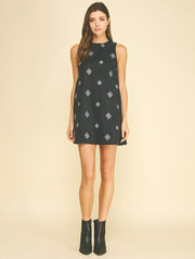 Embroidered Suede A-Line Mini Dress