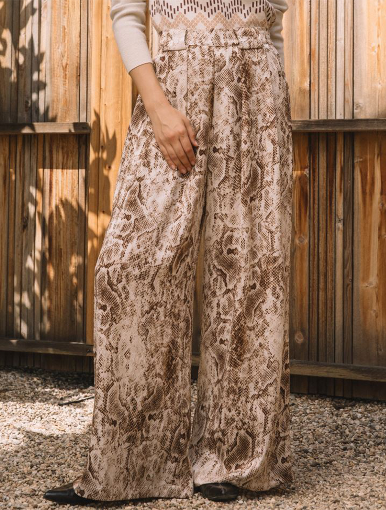 Snake Print Elastic Waist Wide Leg Pants