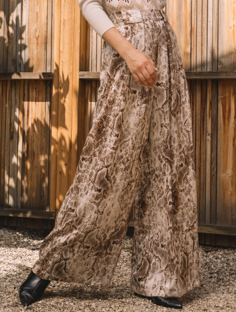 Snake Print Elastic Waist Wide Leg Pants