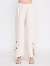 Soft Linen Embroidered Pants with Scallop Hem