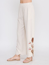 Soft Linen Embroidered Pants with Scallop Hem