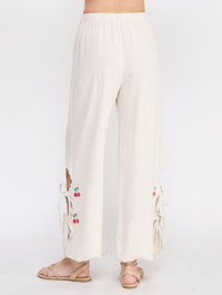 Soft Linen Embroidered Pants with Scallop Hem