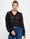 Sheer Long Sleeve Chevron Button Down Top