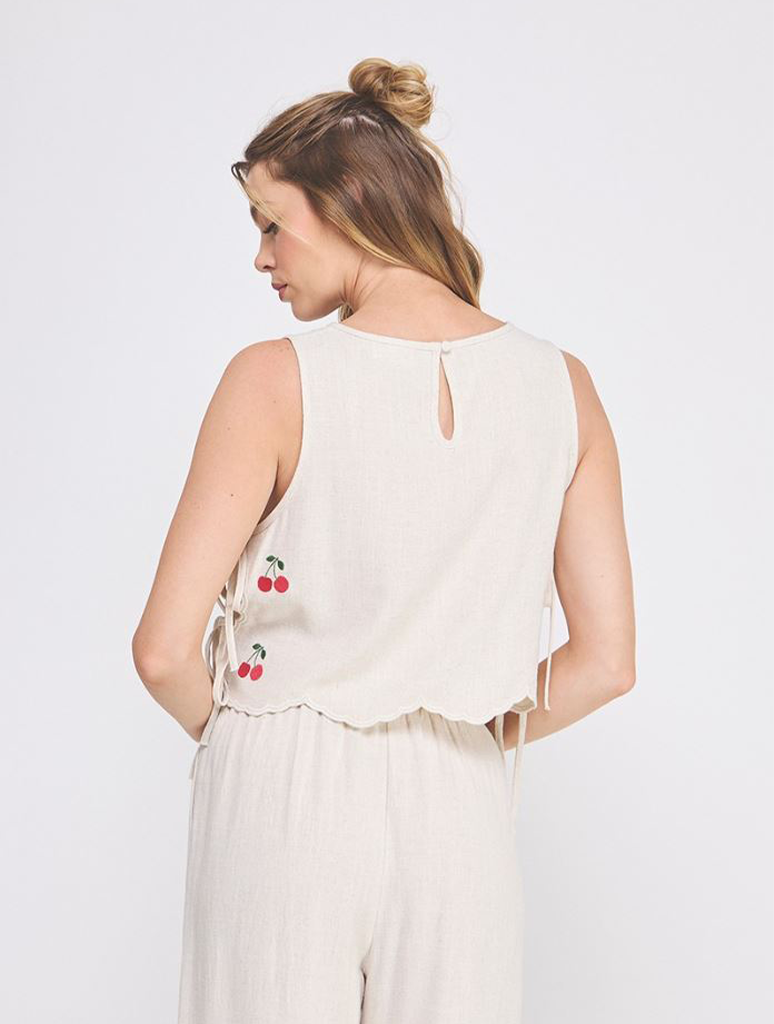 Linen Scalloped Tank with Cherries