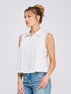 Linen Sleeveless Collared Shirt with Lace Trim